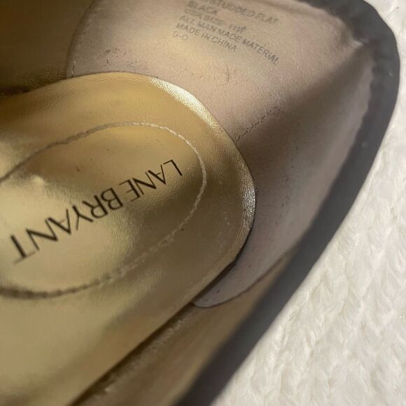 Lane Bryant synthetic Black suede Slip on Flats  gold tone studded accents SZ11W - Picture 9 of 9